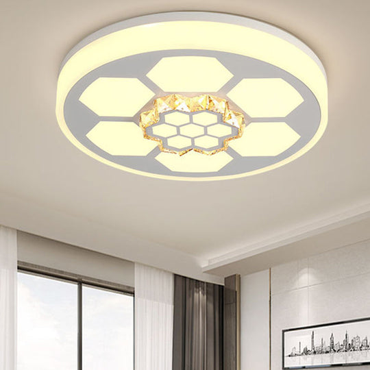 Modern Acrylic Ceiling Mount Light in White with Multi-Color LED Lighting and Crystal Accent