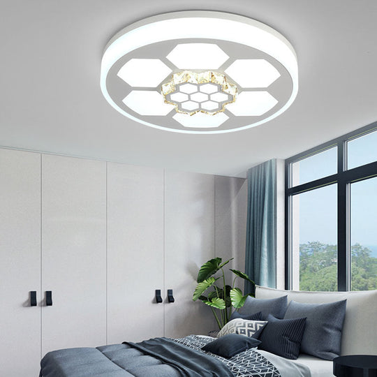 Modern Acrylic Ceiling Mount Light in White with Multi-Color LED Lighting and Crystal Accent