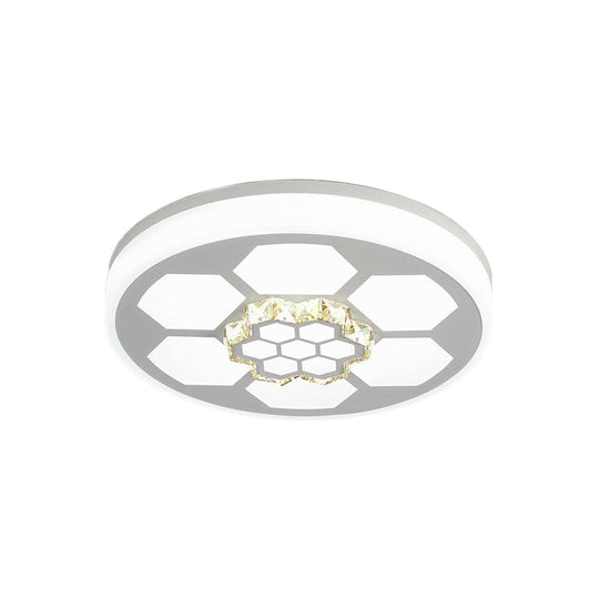 Modern Acrylic Ceiling Mount Light in White with Multi-Color LED Lighting and Crystal Accent