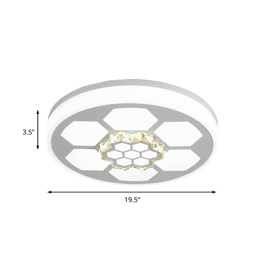 Modern Acrylic Ceiling Mount Light in White with Multi-Color LED Lighting and Crystal Accent