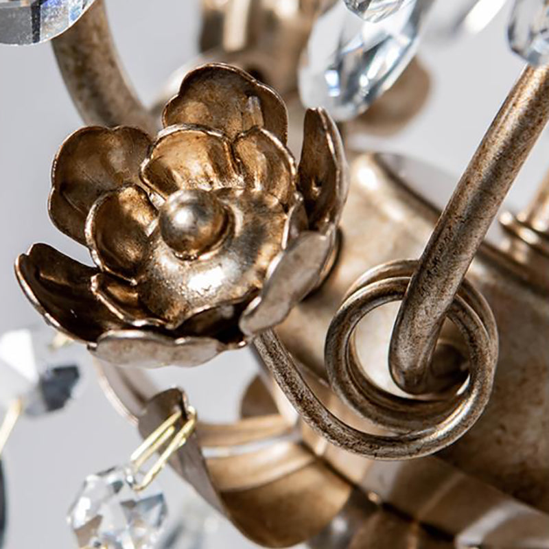 Country Style Caged Chandelier Light - Iron 3-Head Hanging Lamp with Crystal and Leaf Deco in Dark Rust