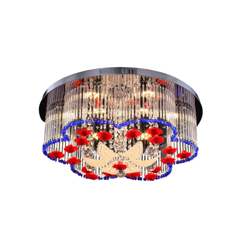 Modern LED Crystal Prism Ceiling Light with Flower Design in Blue and Red, 19.5"/23.5" Width