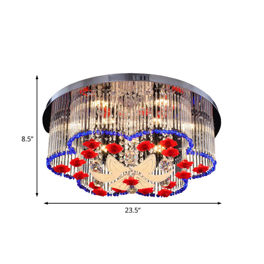 Modern LED Crystal Prism Ceiling Light with Flower Design in Blue and Red, 19.5"/23.5" Width