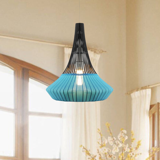 Modern Cone Shade Pendant Light - Fabric 1 Black/Pink/Blue Living Room Hanging