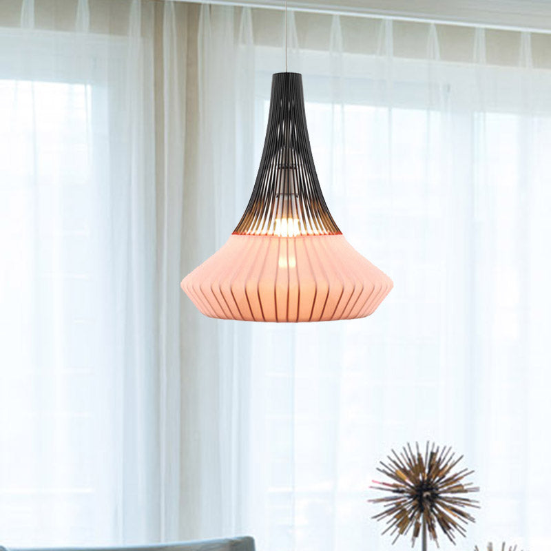 Modern Cone Shade Pendant Light - Black/Pink/Blue Fabric Hangs Beautifully in Living Room