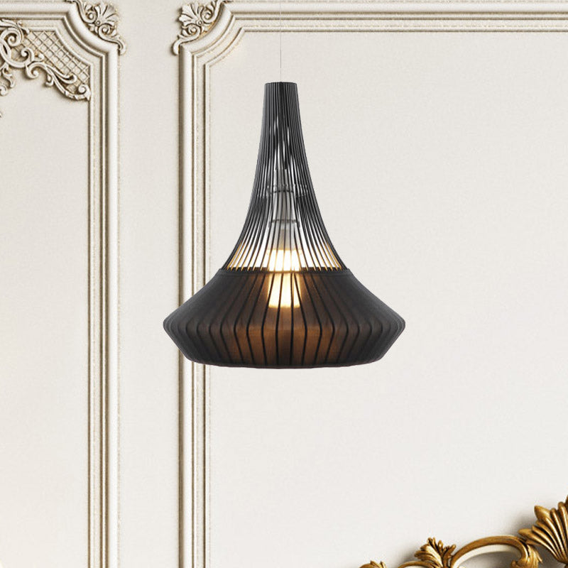 Modern Cone Shade Pendant Light - Black/Pink/Blue Fabric Hangs Beautifully in Living Room