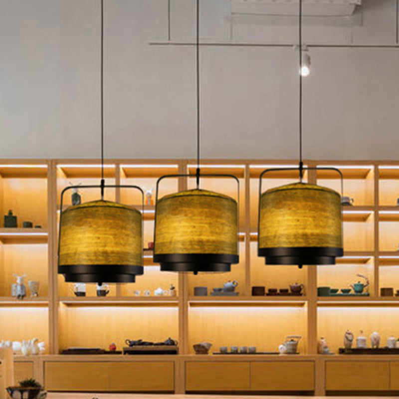 Modern 1-Light Cylindrical Pendant Lamp In White/Red/Green Fabric For Dining Room