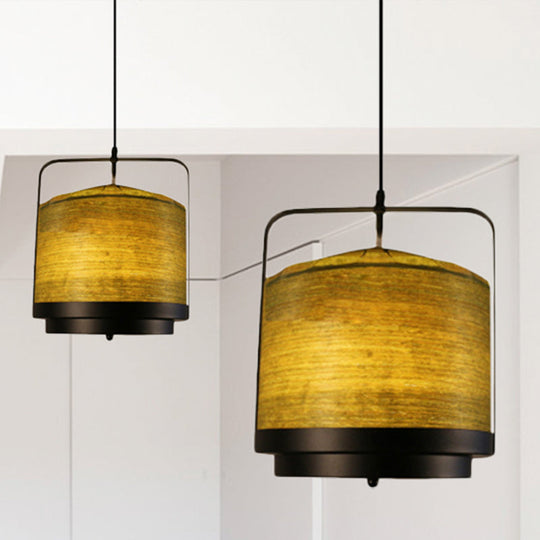 Modern 1-Light Cylindrical Pendant Lamp In White/Red/Green Fabric For Dining Room