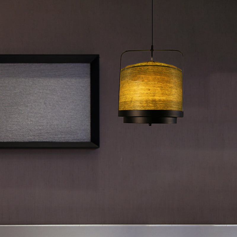 Modern 1-Light Cylindrical Pendant Lamp In White/Red/Green Fabric For Dining Room