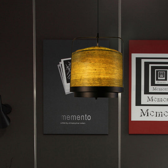 Modern 1-Light Cylindrical Pendant Lamp In White/Red/Green Fabric For Dining Room