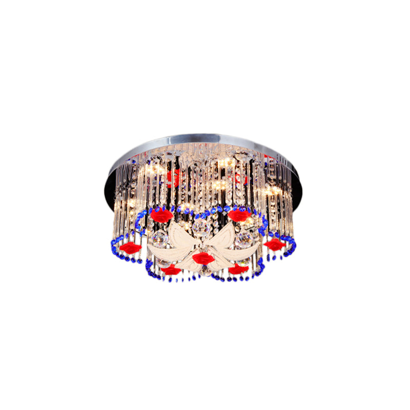 Modern LED Crystal Prism Ceiling Light with Flower Design in Blue and Red, 19.5"/23.5" Width