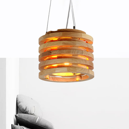 Modern 10"/16" Wide Wooden Hanging Light Pendant in Natural Wood for Living Room