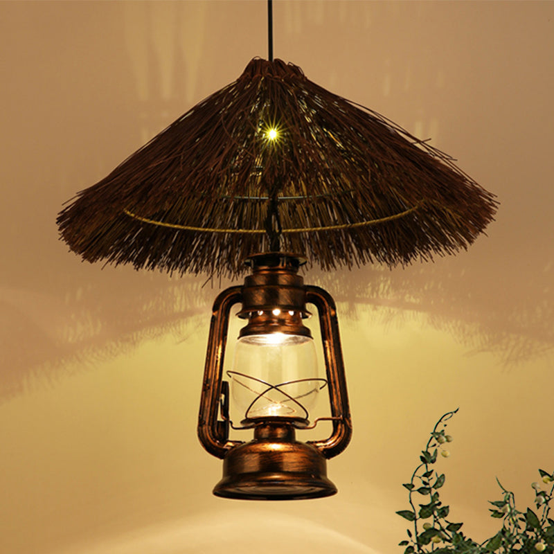 Rustic Rattan Pendant Light With Lantern Shade - Hand-Woven Ideal For Dining Room