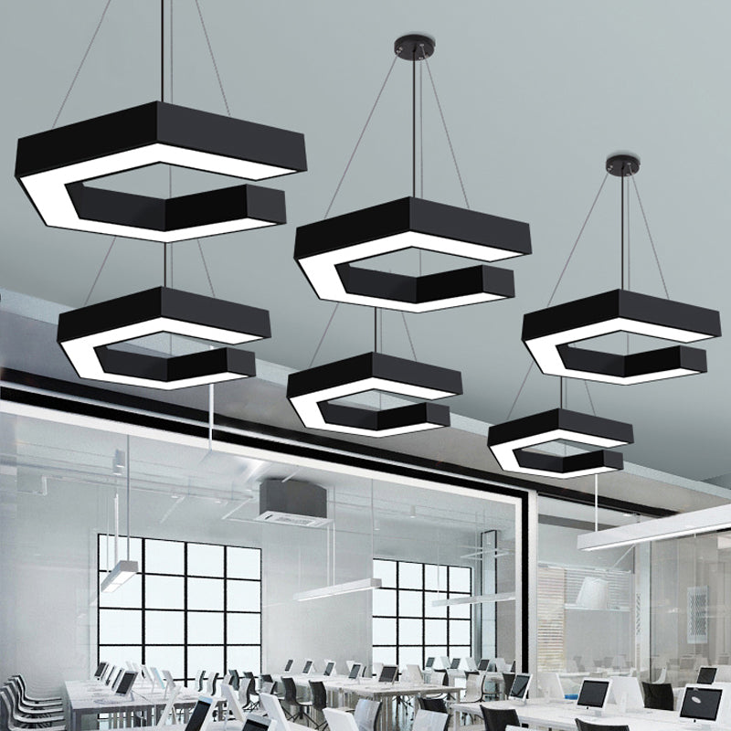 Modern Geometric LED Pendant Lamp for Office - Black Metal, Various Sizes