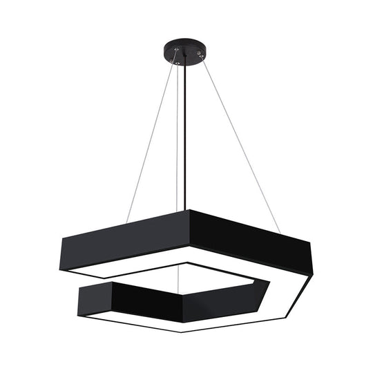 Modern Geometric LED Pendant Lamp for Office - Black Metal, Various Sizes