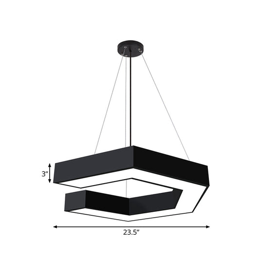 Modern Geometric Pendant Lighting: Black Metal Led Ceiling Lamp For Office - 19.5/23.5/31.5 Wide