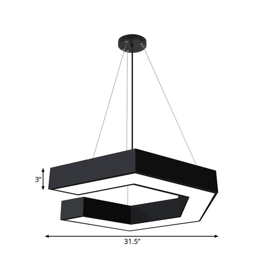 Modern Geometric LED Pendant Lamp for Office - Black Metal, Various Sizes