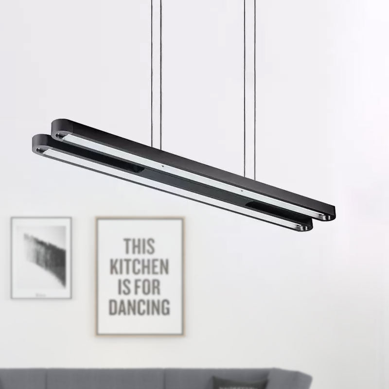 Contemporary Elongated Oval Metal Pendant Light - Led Black Hanging Ceiling In White/Warm/Natural
