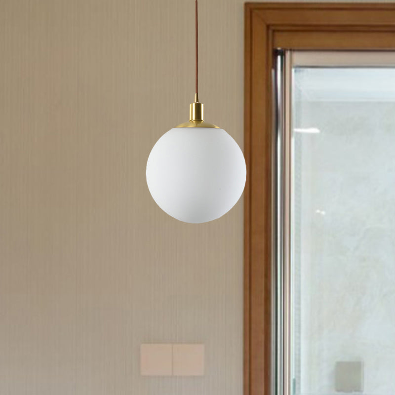 Modern Milky Glass Pendant Lamp In Brass With Led Light - 6/8/10 Width