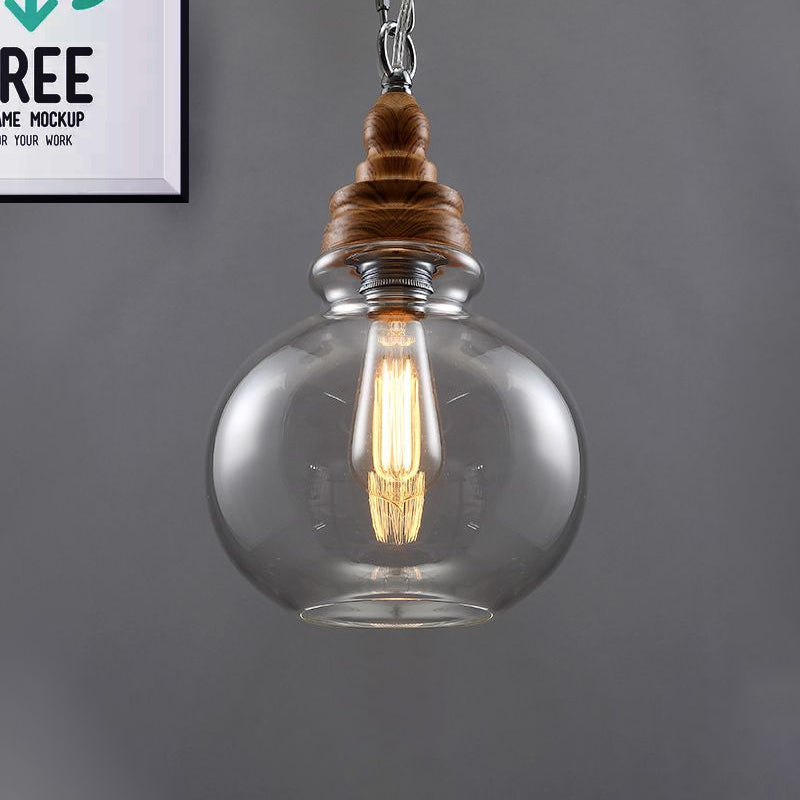 Clear Glass Pendant Lighting Modernist Ceiling Lamp for Restaurant - Globe/Bowl/Cone Design - 1 Light Brown - Includes Chain