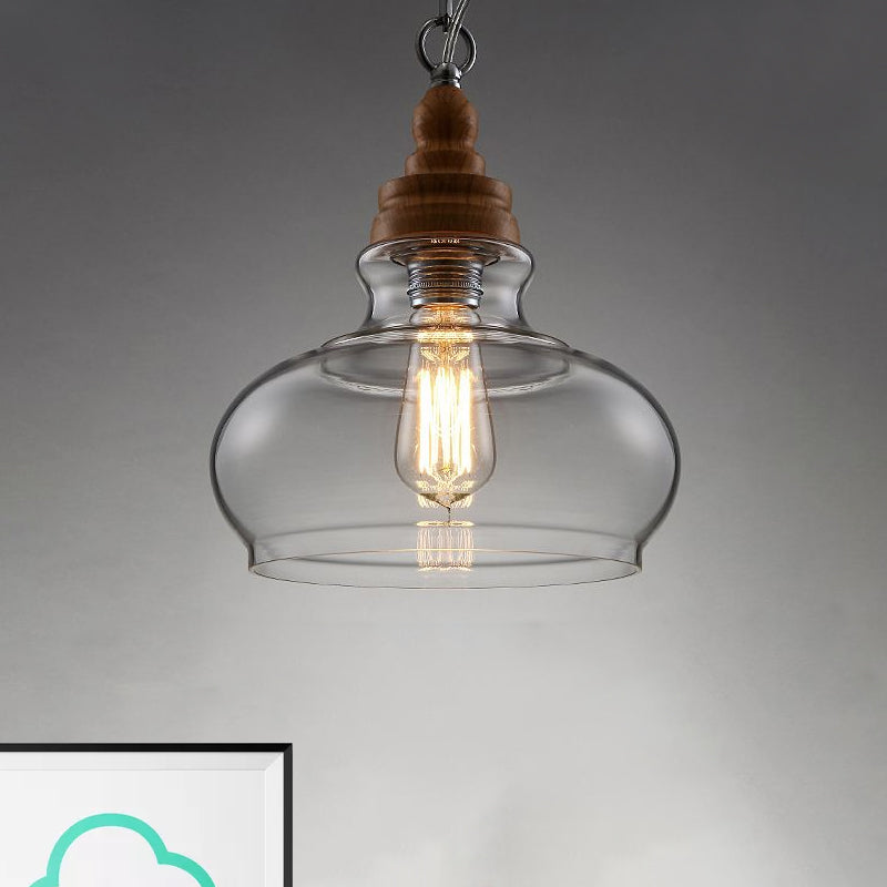 Clear Glass Pendant Lighting Modernist Ceiling Lamp for Restaurant - Globe/Bowl/Cone Design - 1 Light Brown - Includes Chain