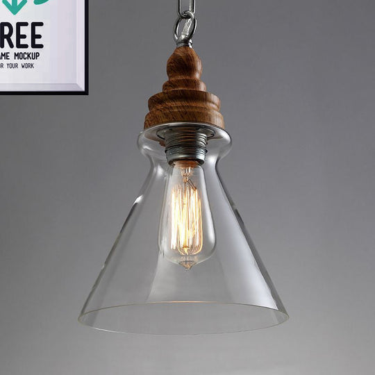 Clear Glass Pendant Lighting Modernist Ceiling Lamp for Restaurant - Globe/Bowl/Cone Design - 1 Light Brown - Includes Chain