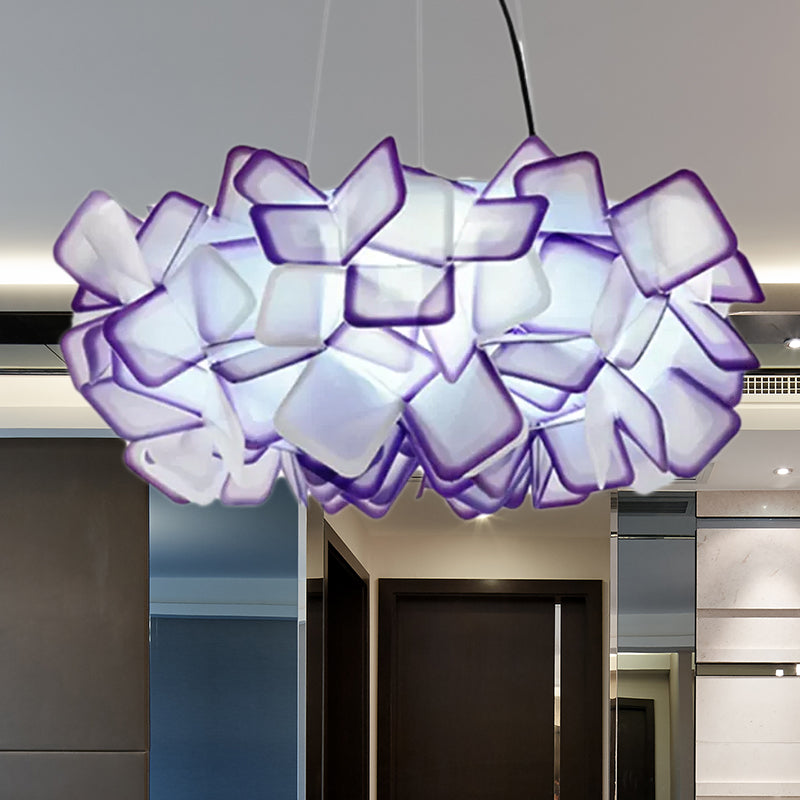 Contemporary Brown/Blue/Purple Blossom Drop Pendant Ceiling Lamp - 21/27.5 Wide 1-Light Acrylic