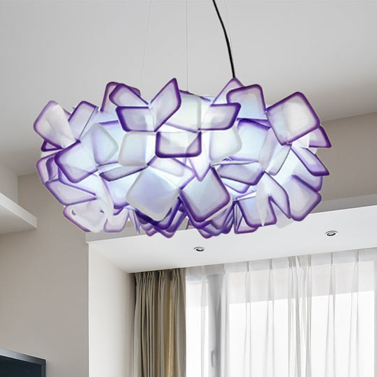 Contemporary Brown/Blue/Purple Blossom Drop Pendant Ceiling Lamp - 21/27.5 Wide 1-Light Acrylic