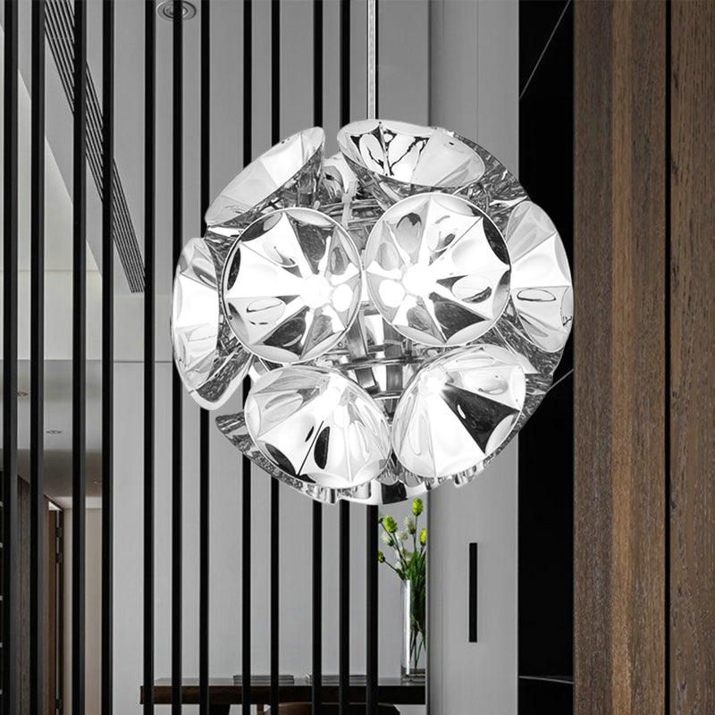 Modern Metal Chrome/Gold Led Ball Pendant Light Fixture - White/Warm 7/11 Dia