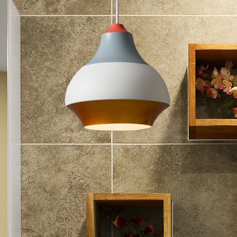 Modern Metal Pendant Light For Bedroom - Urn Hanging Design In Grey/White/Green