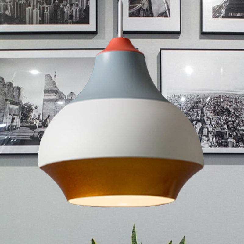 Modern Metal Pendant Light For Bedroom - Urn Hanging Design In Grey/White/Green