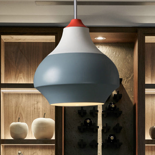 Modern Metal Pendant Light For Bedroom - Urn Hanging Design In Grey/White/Green