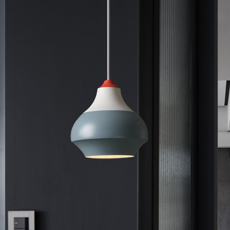 Modern Metal Pendant Light For Bedroom - Urn Hanging Design In Grey/White/Green