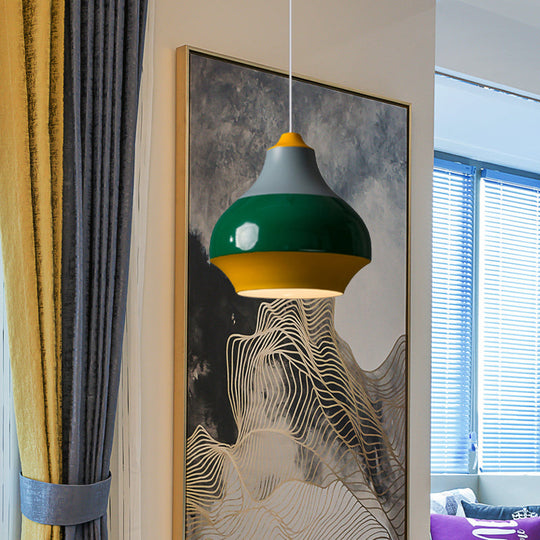 Modern Metal Urn Pendant Light - 1 Light Grey/White/Green - Ideal for Bedroom