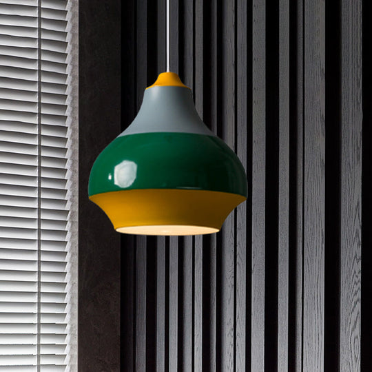 Modern Metal Pendant Light For Bedroom - Urn Hanging Design In Grey/White/Green