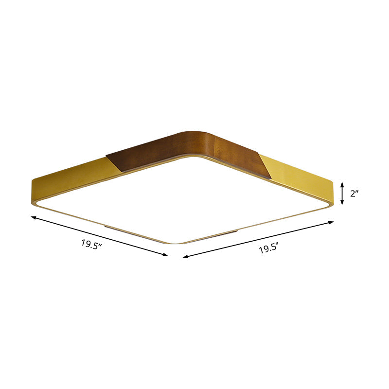 Plafonnier LED moderne à encastrer avec métal doré, finition bois et diffuseur en acrylique - 16"/19,5"/25,5" W - Chaud/Blanc/Neutre - Éclairage de chambre idéal