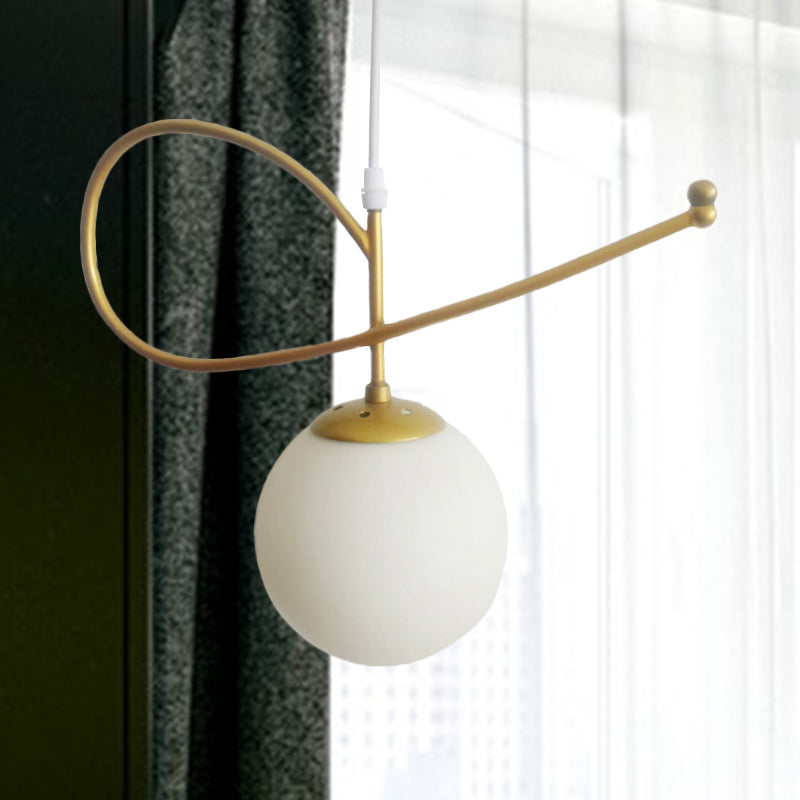 Modern White Glass Globe Pendant Light with Gold Finish for Bedrooms