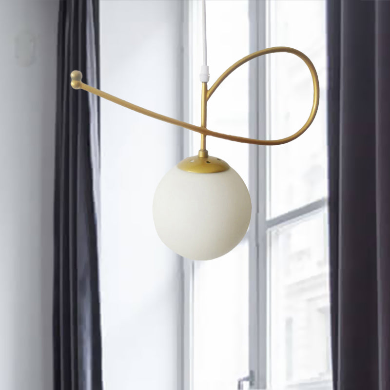 Modern White Glass Globe Pendant Light with Gold Finish for Bedrooms
