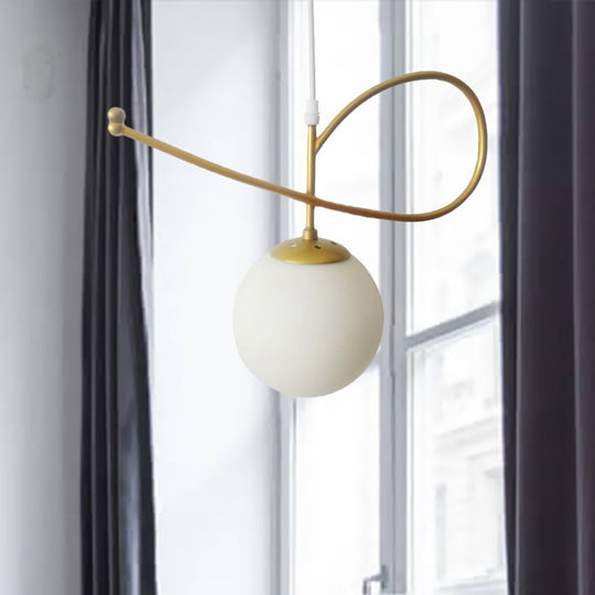 Modern White Glass Globe Pendant Light with Gold Finish for Bedrooms