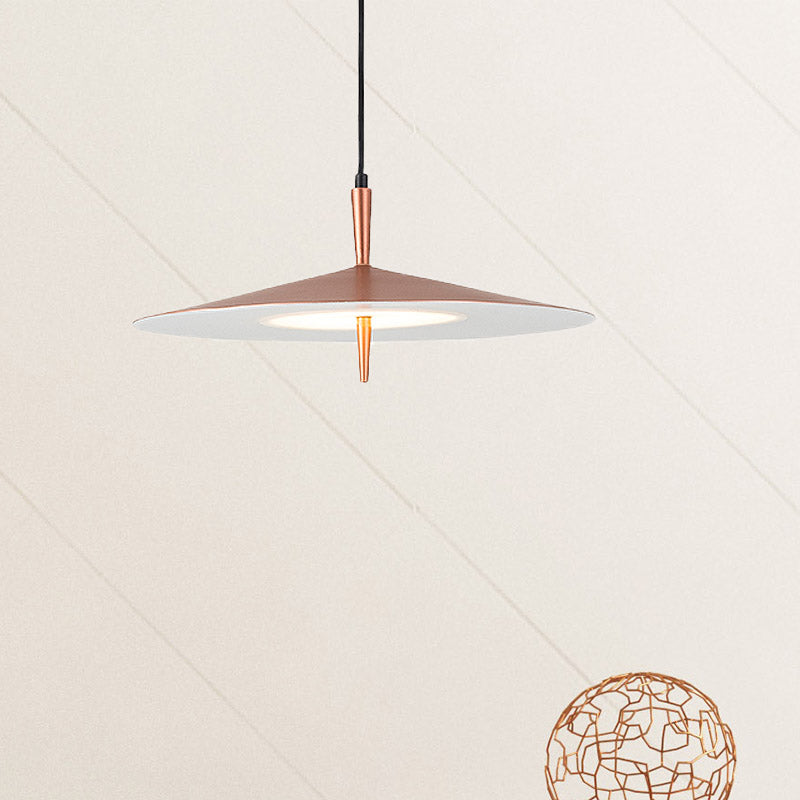 Contemporary Rose Gold Slim Led Pendant Light With Acrylic Shade And White Glow