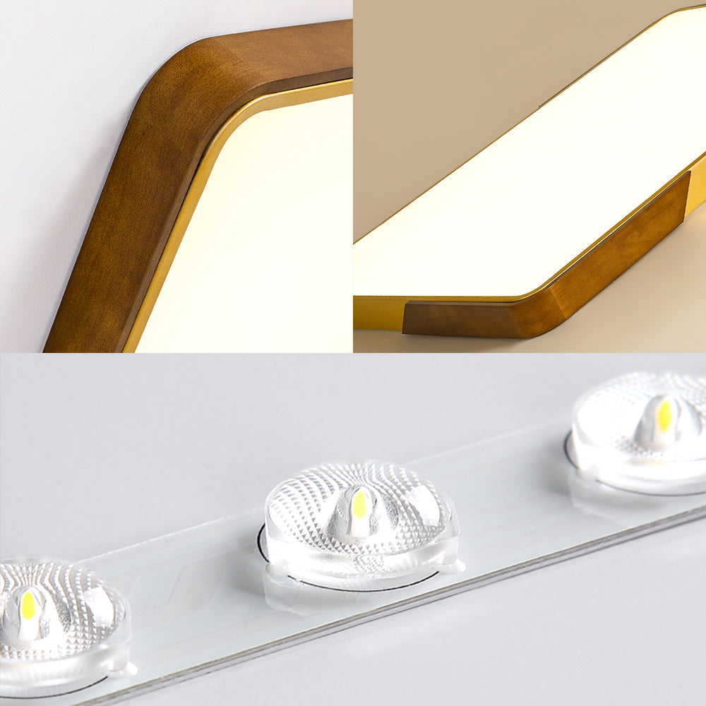 Plafonnier LED moderne à encastrer avec métal doré, finition bois et diffuseur en acrylique - 16"/19,5"/25,5" W - Chaud/Blanc/Neutre - Éclairage de chambre idéal