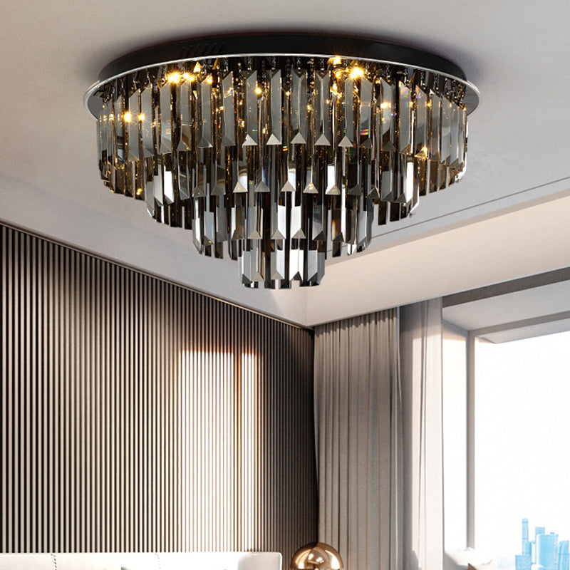 Plafonnier LED contemporain en cristal - Design superposé gris fumé pour salle à manger