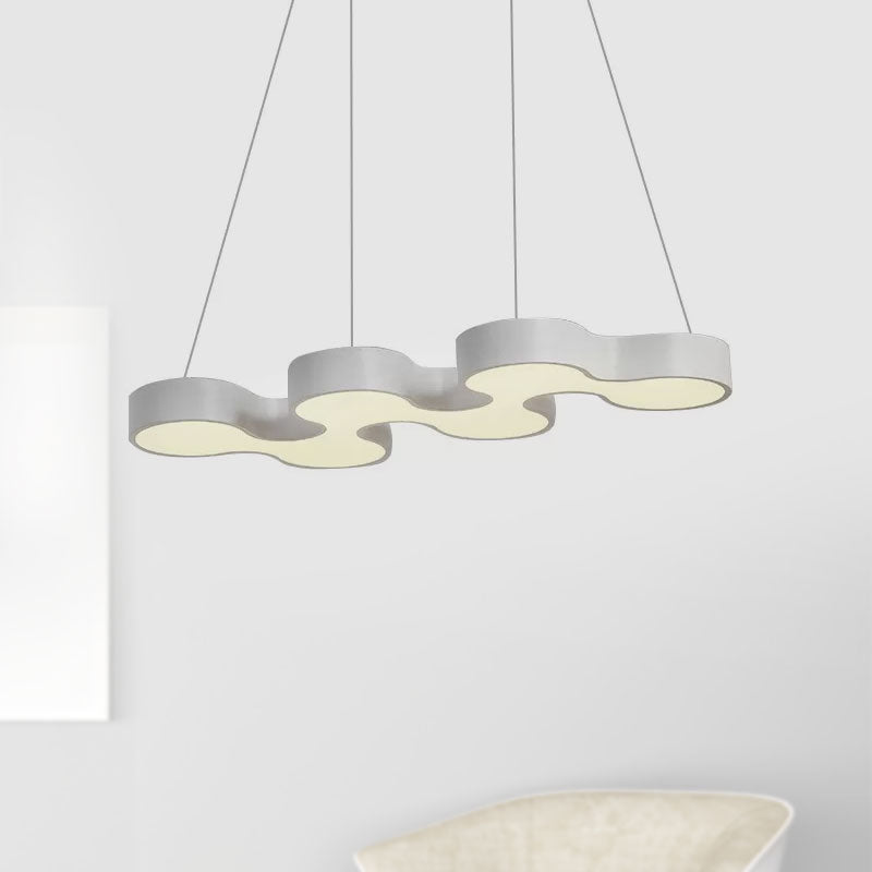 Contemporary LED Dining Room Pendant Light with Metal Curve Shade - White/Black Hanging Ceiling Lamp in White/Warm Light