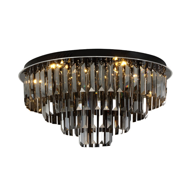 Plafonnier LED contemporain en cristal - Design superposé gris fumé pour salle à manger