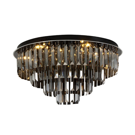 Plafonnier LED contemporain en cristal - Design superposé gris fumé pour salle à manger
