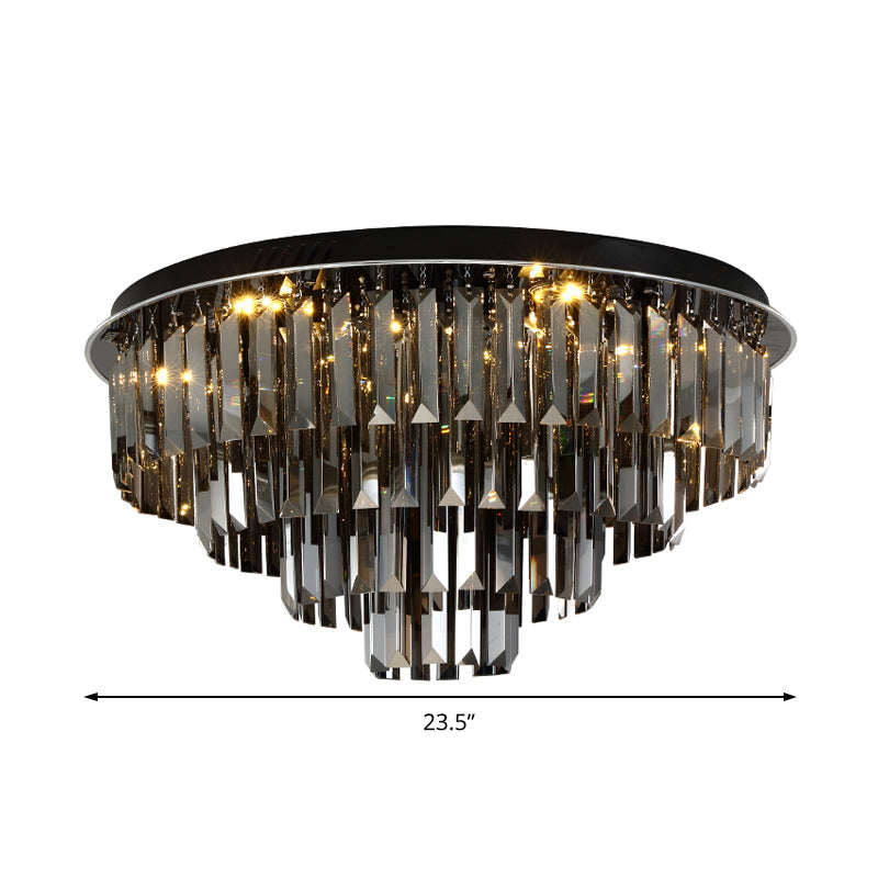 Plafonnier LED contemporain en cristal - Design superposé gris fumé pour salle à manger