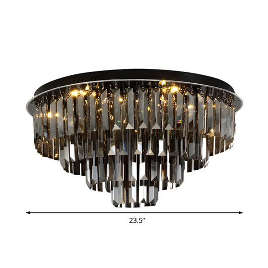 Plafonnier LED contemporain en cristal - Design superposé gris fumé pour salle à manger