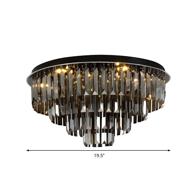 Plafonnier LED contemporain en cristal - Design superposé gris fumé pour salle à manger