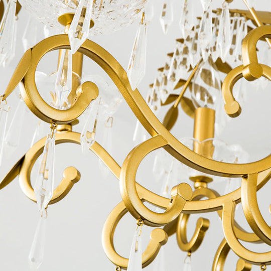 Vintage Style Branch Chandelier with Metal & Crystal Lights, Leaf Design in Gold