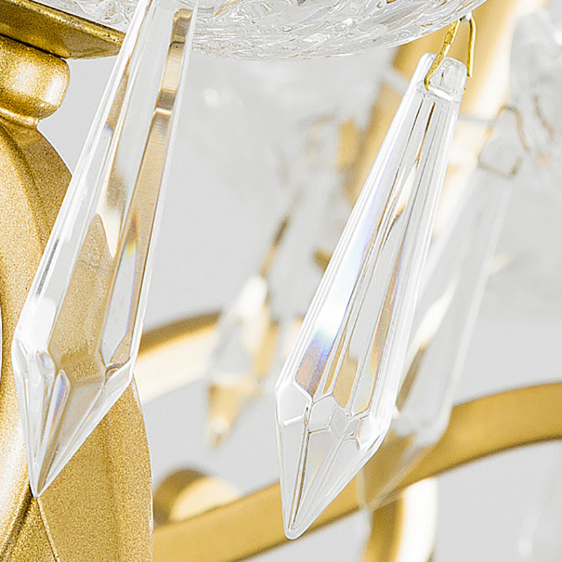 Vintage Style Branch Chandelier with Metal & Crystal Lights, Leaf Design in Gold